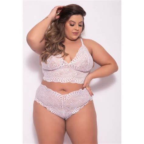 Conjunto Caleson Cropped De Renda Calcinha Em Renda Lingerie Plus Size Shopee Brasil