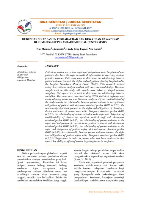 Pdf Hubungan Sikap Pasien Terhadap Hak Dan Kewajiban Rawat Inap Di