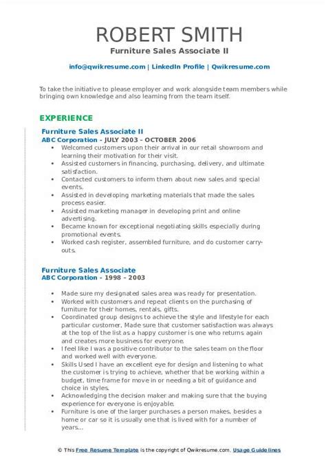 10 Furniture Sales Associate Resume Samples Templates For 2025