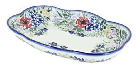 Blue Rose Polish Pottery Summer Garden Scallop Dish 1 Kroger