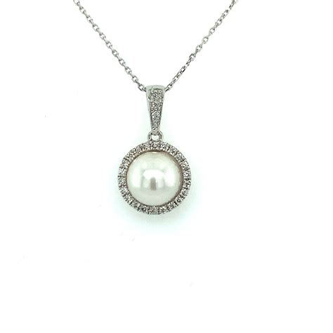 Pearl and Diamond Halo Necklace - Nacol Jewelry