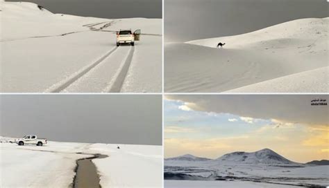 Heavy hail floods the desert in Saudi Arabia