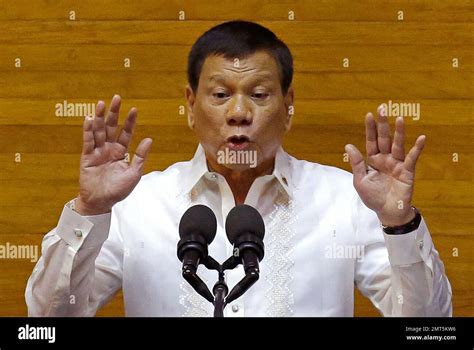 Philippine President Rodrigo Duterte Gestures During His Second State