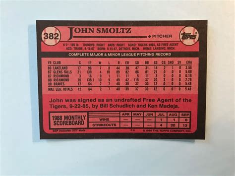 1989 Topps John Smoltz Rc 382 Ebay