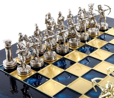 Casa Padrino Luxury Chess Set Black Blue Gold Silver Brass 28 X