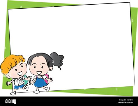 vector cartoon school boy and girl card frame border background Stock ...