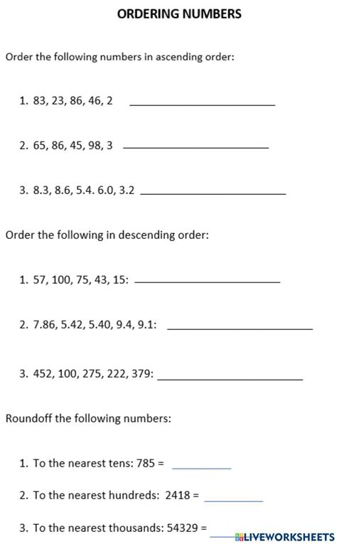 Ordering Numbers Worksheets Up To 1000 Worksheets Library