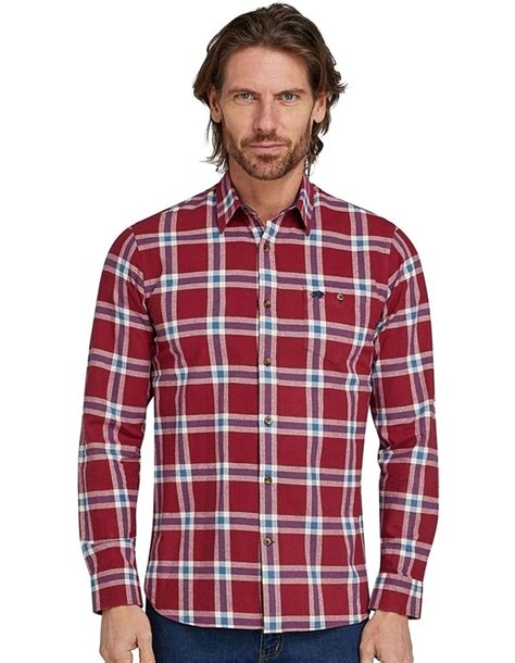 Raging Bull Large Check Brushed Cotton Long Sleeve Shirt In Claret Myer