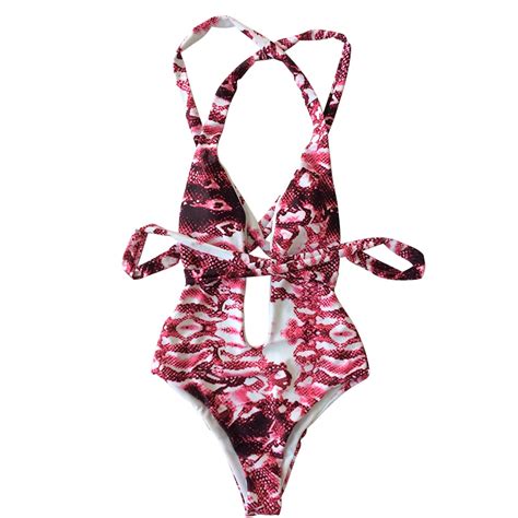 New Sexy Waist One Piece Swimsuit Digital Snakeskin Print Women