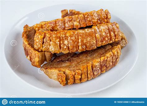 Deep Fried Crispy Streaky Pork Belly Thai And Chinese Food On White