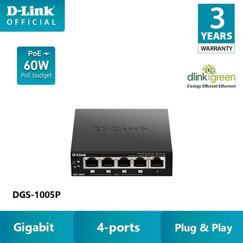 D Link DGS 1005P 5 Port Gigabit PoE Desktop Switch In Metal Casing