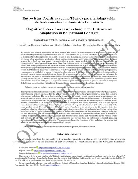 Pdf Entrevistas Cognitivas Como T Cnica Para La Adaptaci N De