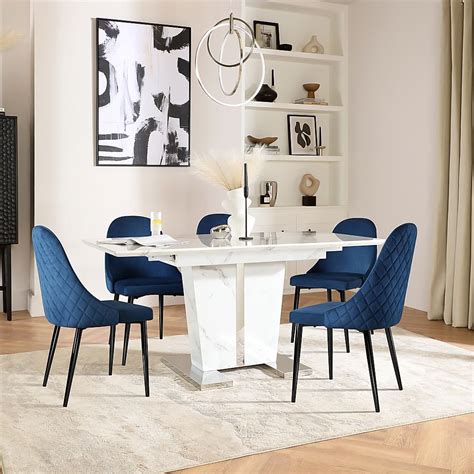 Vienna Extending Dining Table Ricco Chairs White Marble Effect