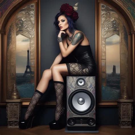 A Woman Sitting On Top Of A Speaker With Her Legs Cr