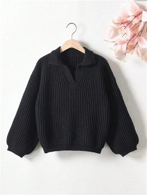 Shein Tween Girl Ribbed Knit Lantern Sleeve Sweater Shein Usa