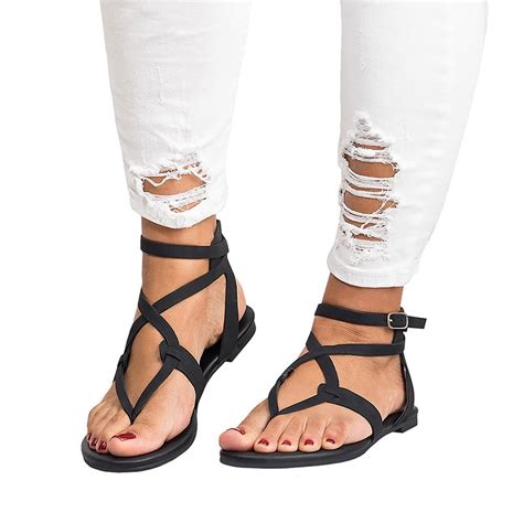 Womens Ankle Strap Gladiator Sandals Summer Flat Thong Cross Strappy