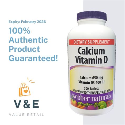 Authentic Webber Naturals™ Calcium 650 Mg W Vitamin D3 400 Iu 300 Tablets February 2026