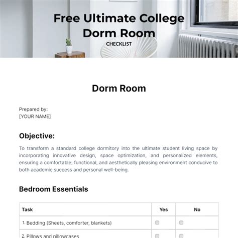 Free Ultimate College Dorm Room Checklist Template - Edit Online & Download | Template.net