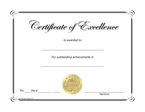 Excellence Award Certificate Free Printable