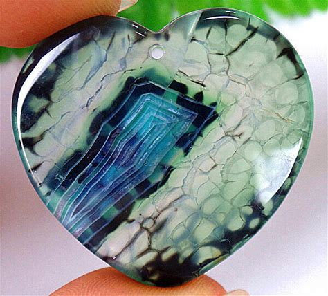 42x40x6mm Green Black Dragon Veins Agate Love Heart Healing Pendant