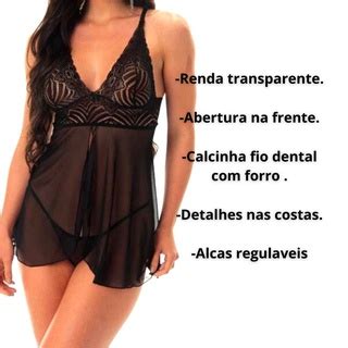 Kit Camisola Sexy Feminina Rendada Sem Bojo Calcinha Fio Dental Tule Lingerie Sensual