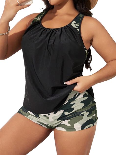 Amazon SOLY HUX Women S Plus Size Tankini Set Floral Print Tops And Shorts Bikini Bathing