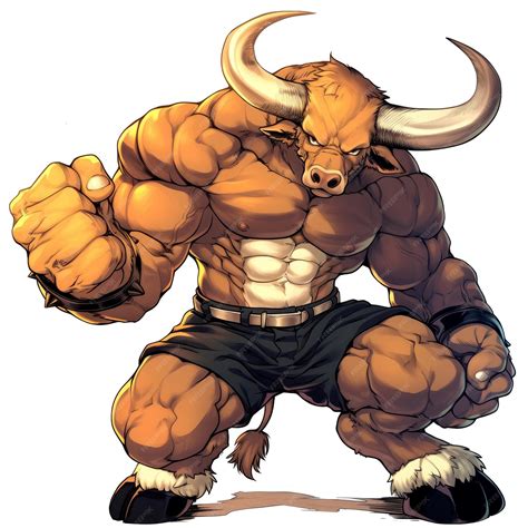 A Muscular Anthropomorphic Bull Character Showcasing Strength And Power