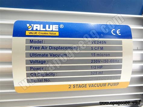 Вакуум помпа VALUE VE245N, 1/2 HP, двустъпална, цена