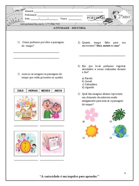 Atividade Passagem Do Tempo 2 Ano - Atividades sobre a Passagem do Tempo 2º Ano | PDF