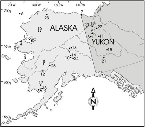 map  alaska   yukon territory showing location  fossil sites
