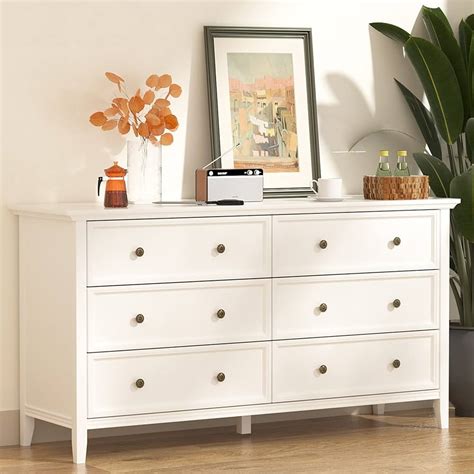 IKENO Drawer Double Dresser 55 Inch Solid Wood Bedroom Dresser In