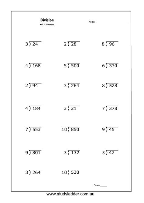 Division Worksheets No Remainders