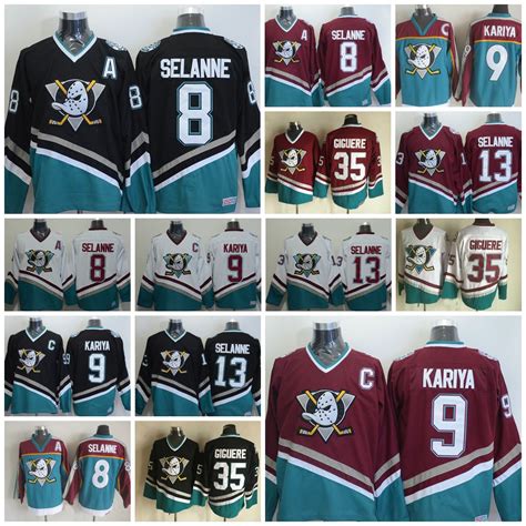 2017 Anaheim Ducks Jerseys 9 Paul Kariya 8 Teemu Selanne 35 Jean ...