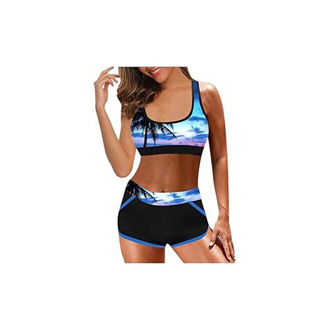 Ghemdilmn Costume Donna Due Pezzi Da Spiaggia Hawaii Con Stampa Bikini Donna Vita Alta Tezenis