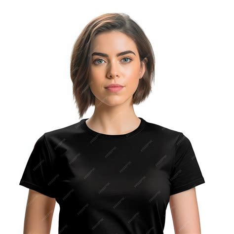 Premium Ai Image A Woman Wearing A Yellow T Shirt With A Black Logo