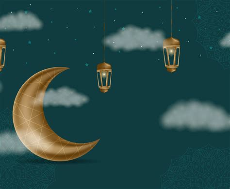 mubarak  crescent cloud  lanterns background vector art