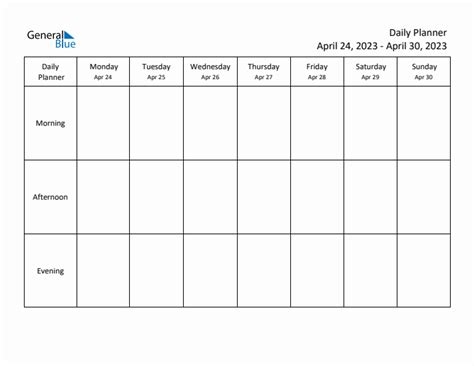 Daily Weekly Planner Template for the Week of April 24