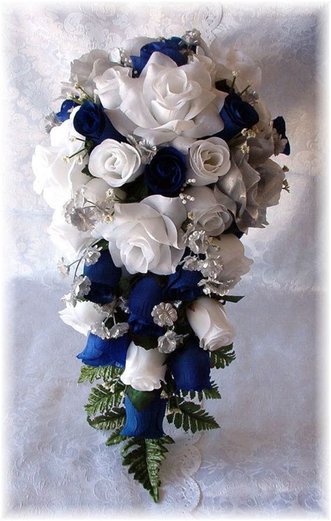 Royal Blue Horizon Wedding Bouquet White Wedding Bouquets Silk