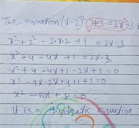 Standard Form Of Quadratic Equation X Minus 2 Whole Square 1 Is Equal