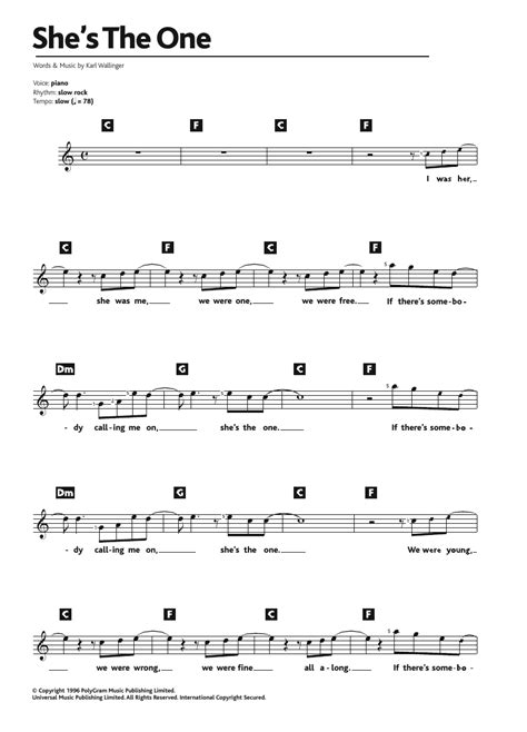 Shes The One By Robbie Williams Sheet Music For Piano Chordslyrics At