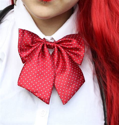 Deep Red Micro Spot Pussy Bow Neck Tie Japan School Girl Etsy UK