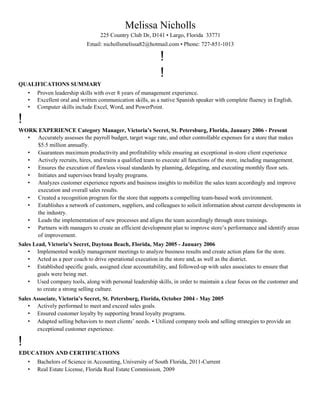 Melissa Nicholls Resume Pdf