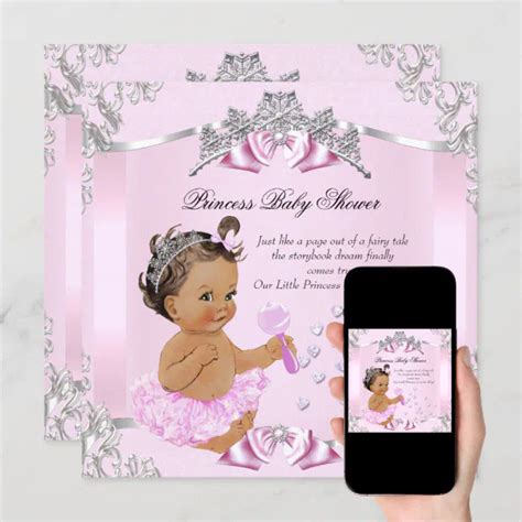 Pretty Princess Baby Shower Pink Tutu Brunette Invitation Zazzle