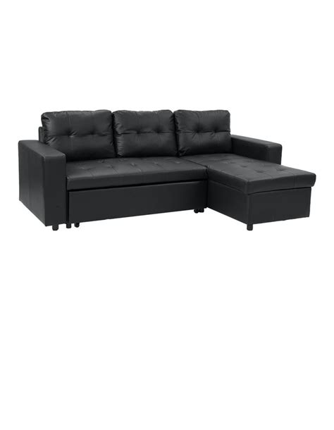 Black Leather Corner Sofa Bed With Storage - Odditieszone