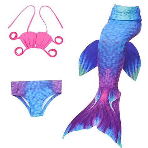 3PCS Halter Shell Mermaid Tail Swimsuit Sea Maid Princess Bikini