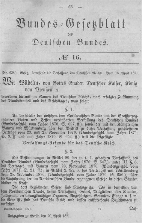 The Constitution of the German Empire (April 16, 1871) | German History ...