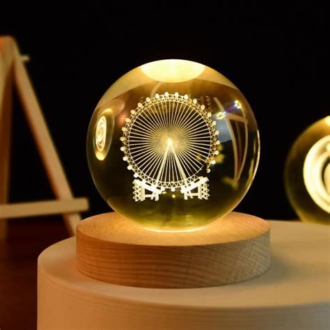 Veilleuse Boule de Cristal OEMG 3D Lumière Chaude LED en Verre avec