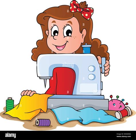 Cartoon Girl With Sewing Machine Stock Vector Image Art Alamy