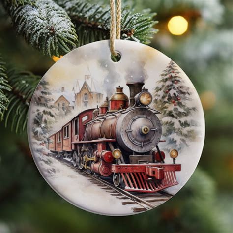 Vintage Christmas Train Ornament Sublimation PNG Round Christmas ...