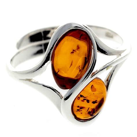 925 Sterling Silver & Baltic Amber Modern Adjustable Ring - GL405 – SilverAmberJewellery